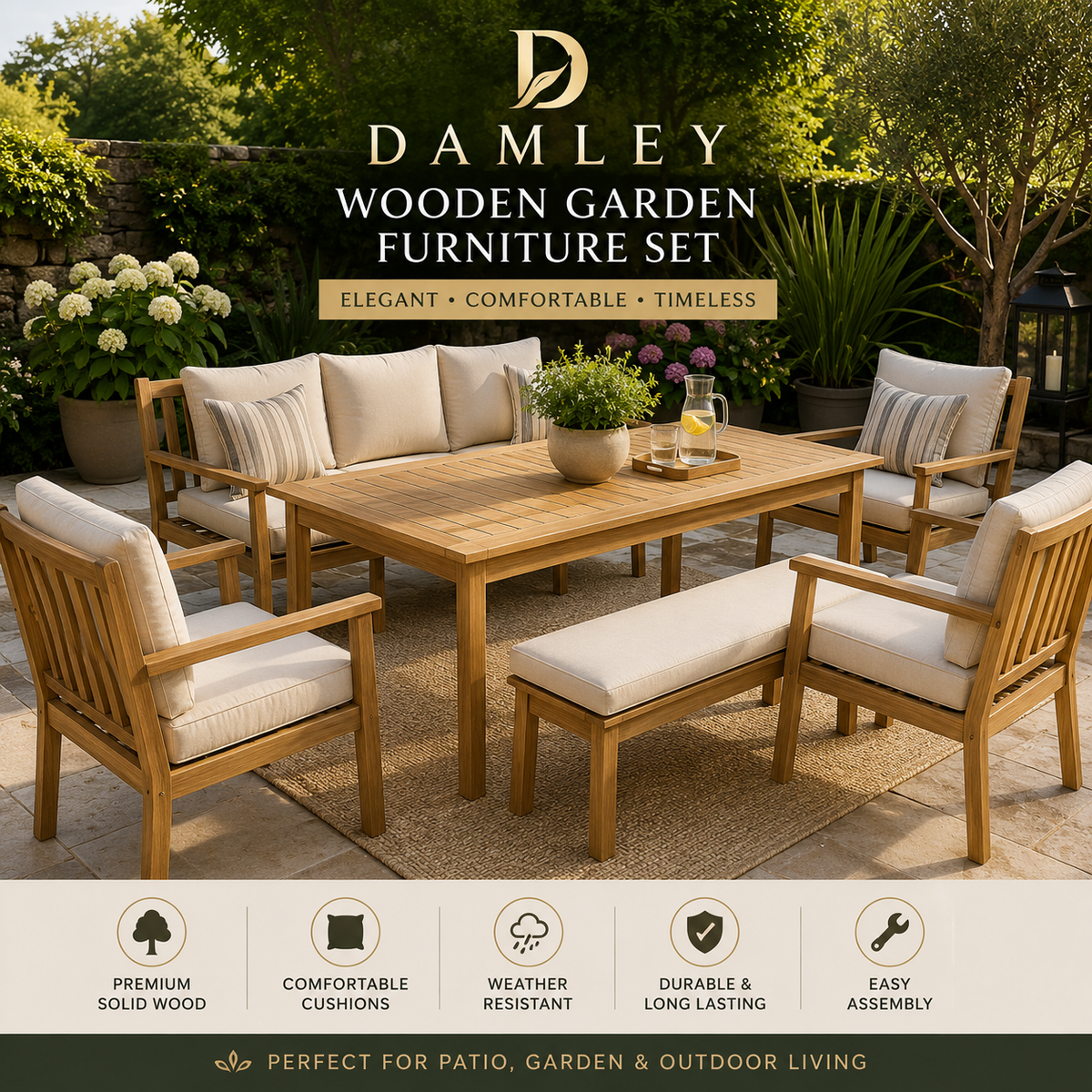 DAMLEY Premium Wooden Garden Furniture Set