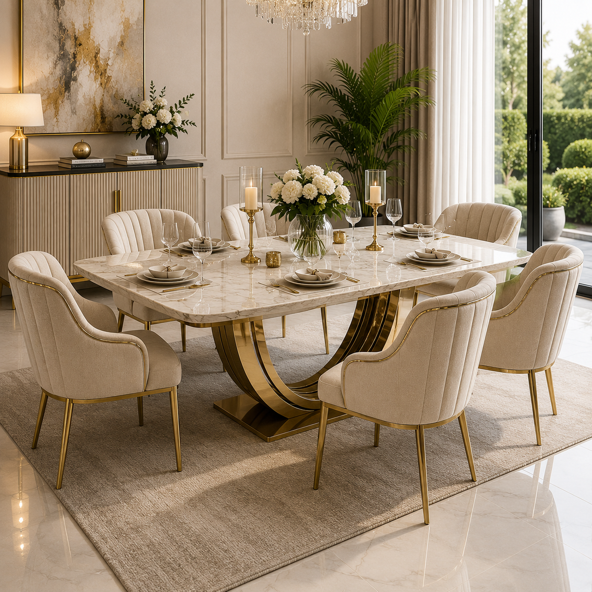 DAMLEY Luxury Marble Dining Table & Chair Set