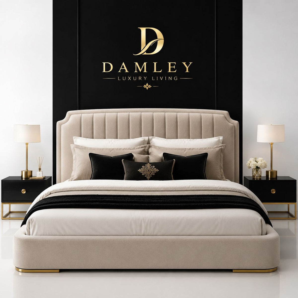 Damley Luxe Cream Upholstered Bed
